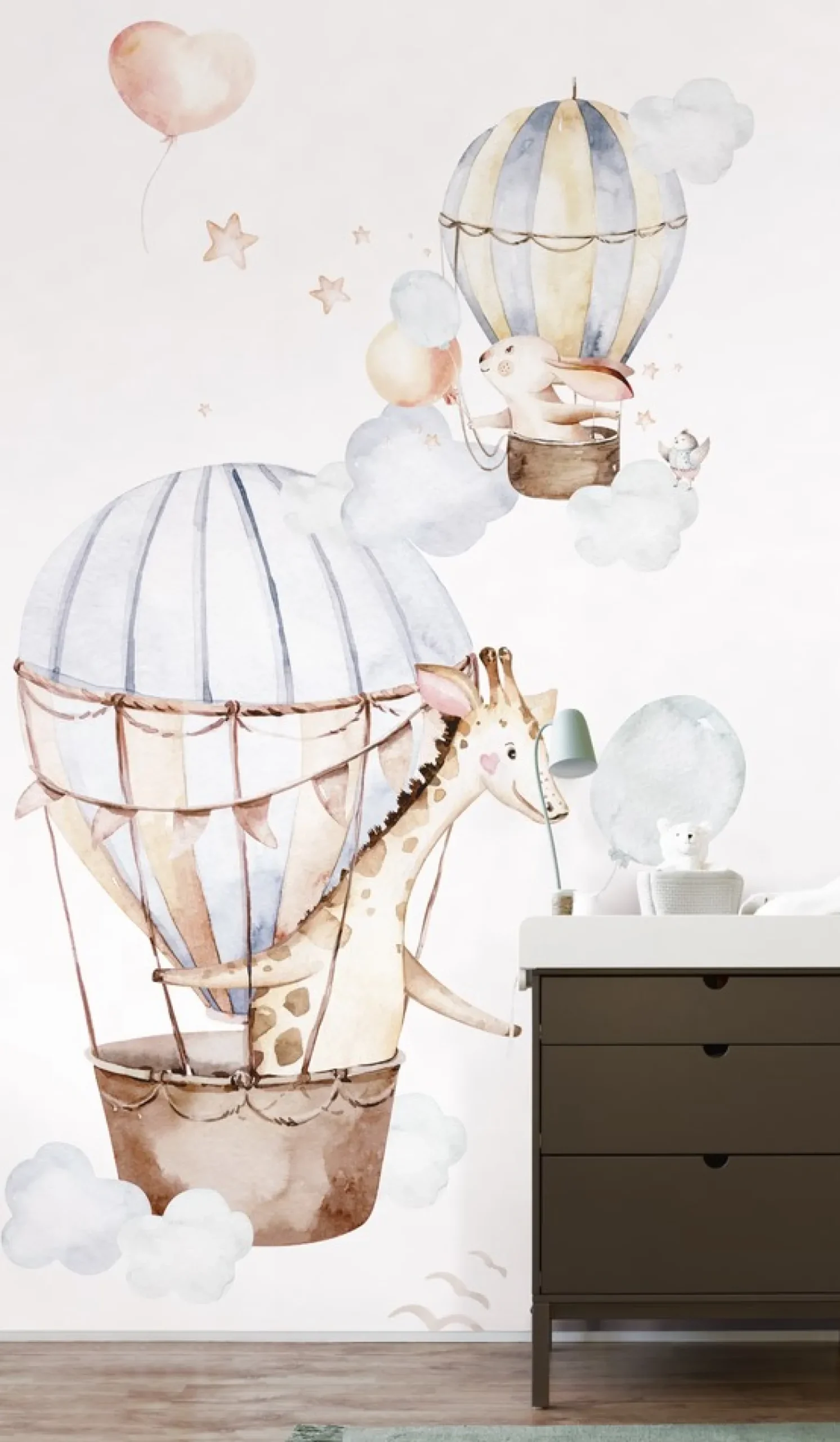Rasch Wandbild Tiere Ballons Weiß Beige Blau 364934