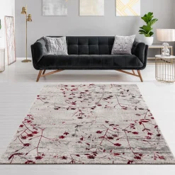 Schlafzimmer Teppich Blumen rot grau Kurzflor Astra Antea