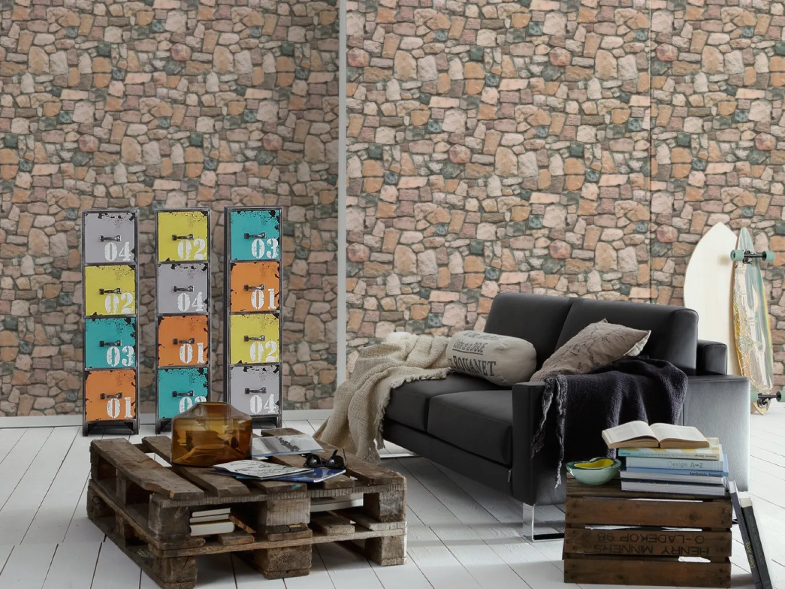 Tapete 3D Bruchsteinmauer beige rotbraun 6924-12