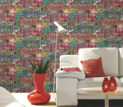 Tapete Graffiti Stein Mauer Kinder bunt 05530-10