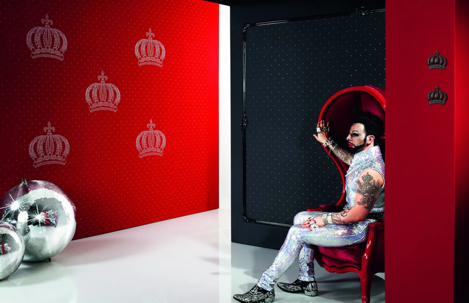 Tapete Harald Glööckler Krone Strass anthrazit 52709