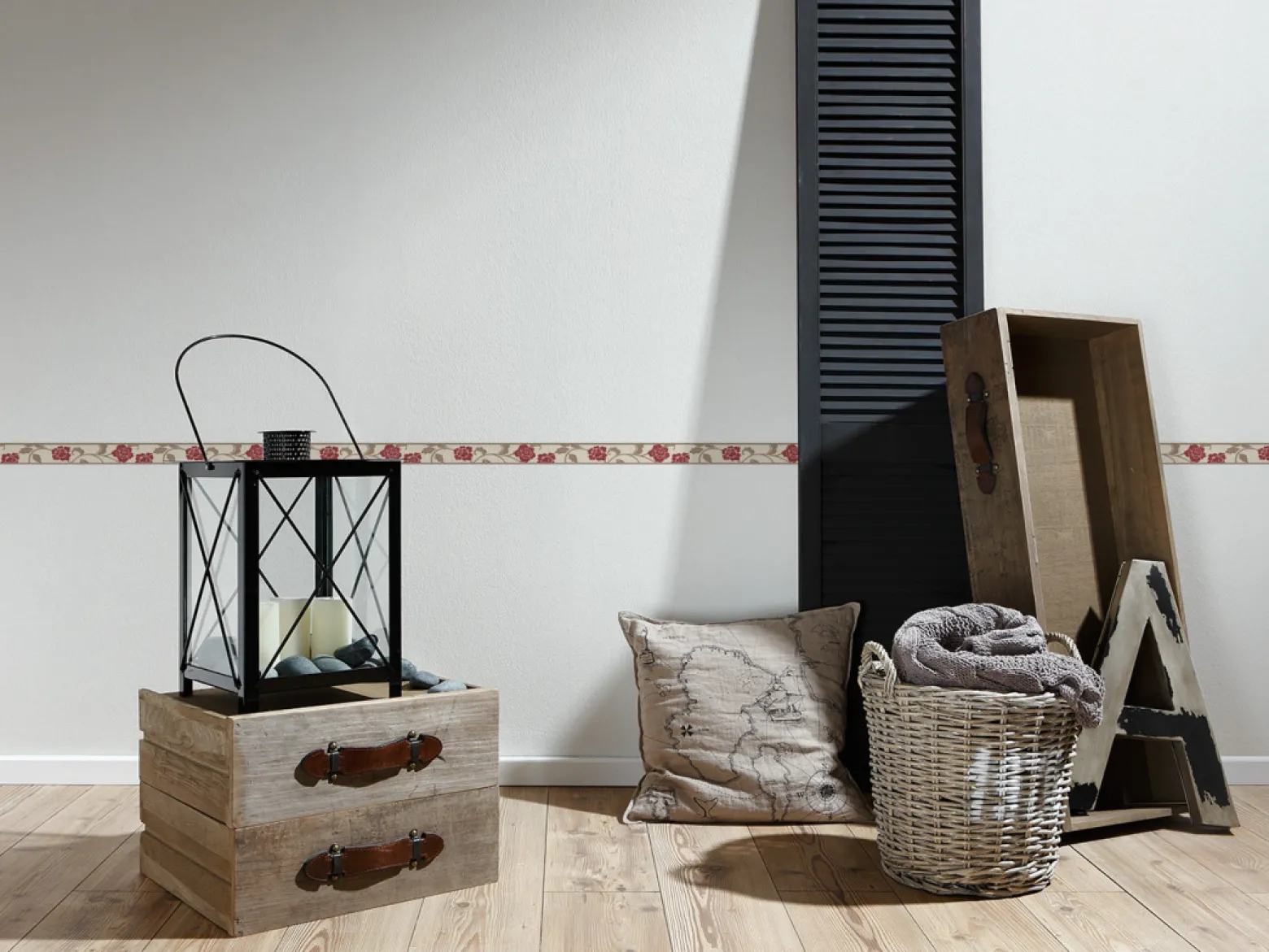 Tapetenbordüre Borte Blüten Blätter creme AS 2820-19