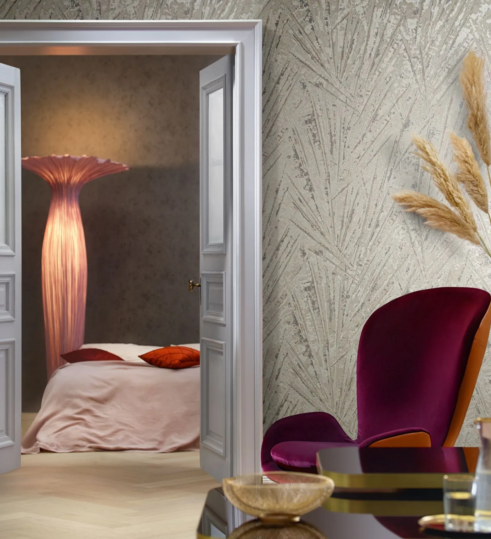 Tapete Papis Loveday Beige Perlmutt Blattmuster 86712