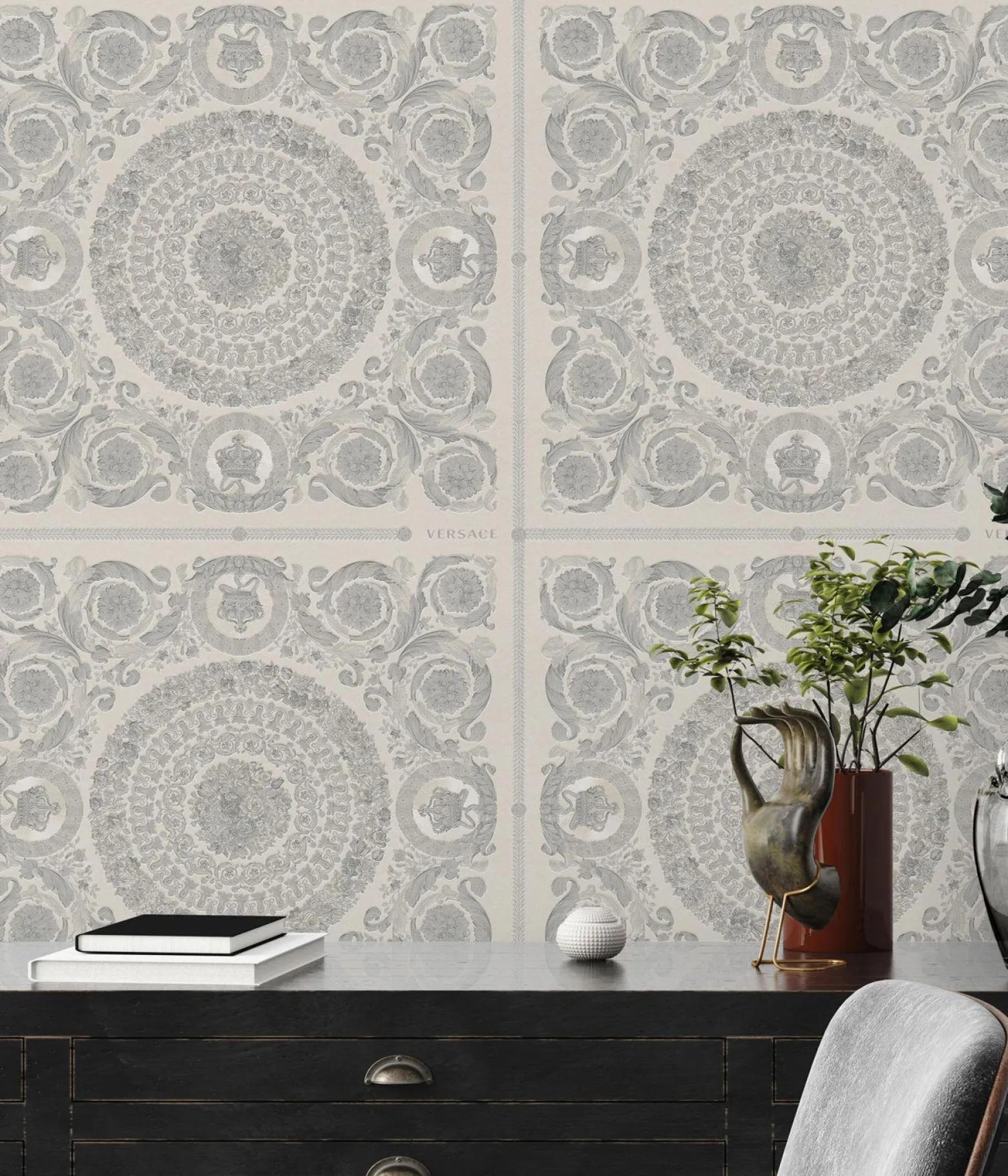 Tapete Versace Home Floral Kacheln grau Metallic 370555