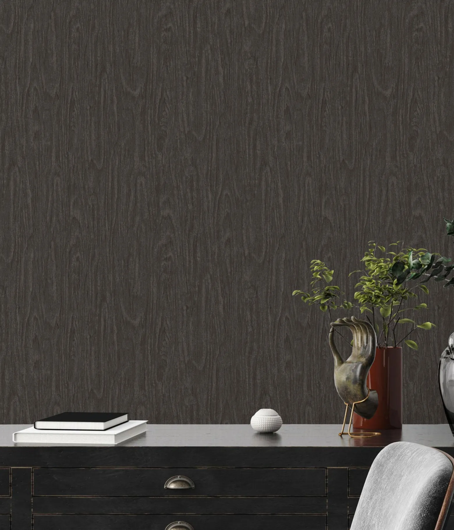 Tapete Versace Home Holzmaserung schwarz Glanz 370524