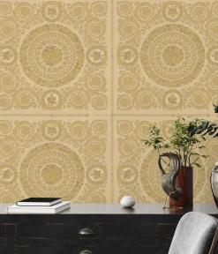 Tapete Versace Home Kacheln beige gold Metallic 370554