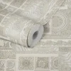 Tapete Versace Home Kacheln creme silber Metallic