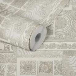 Tapete Versace Home Kacheln creme silber Metallic