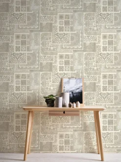 Tapete Versace Home Kacheln creme silber Metallic