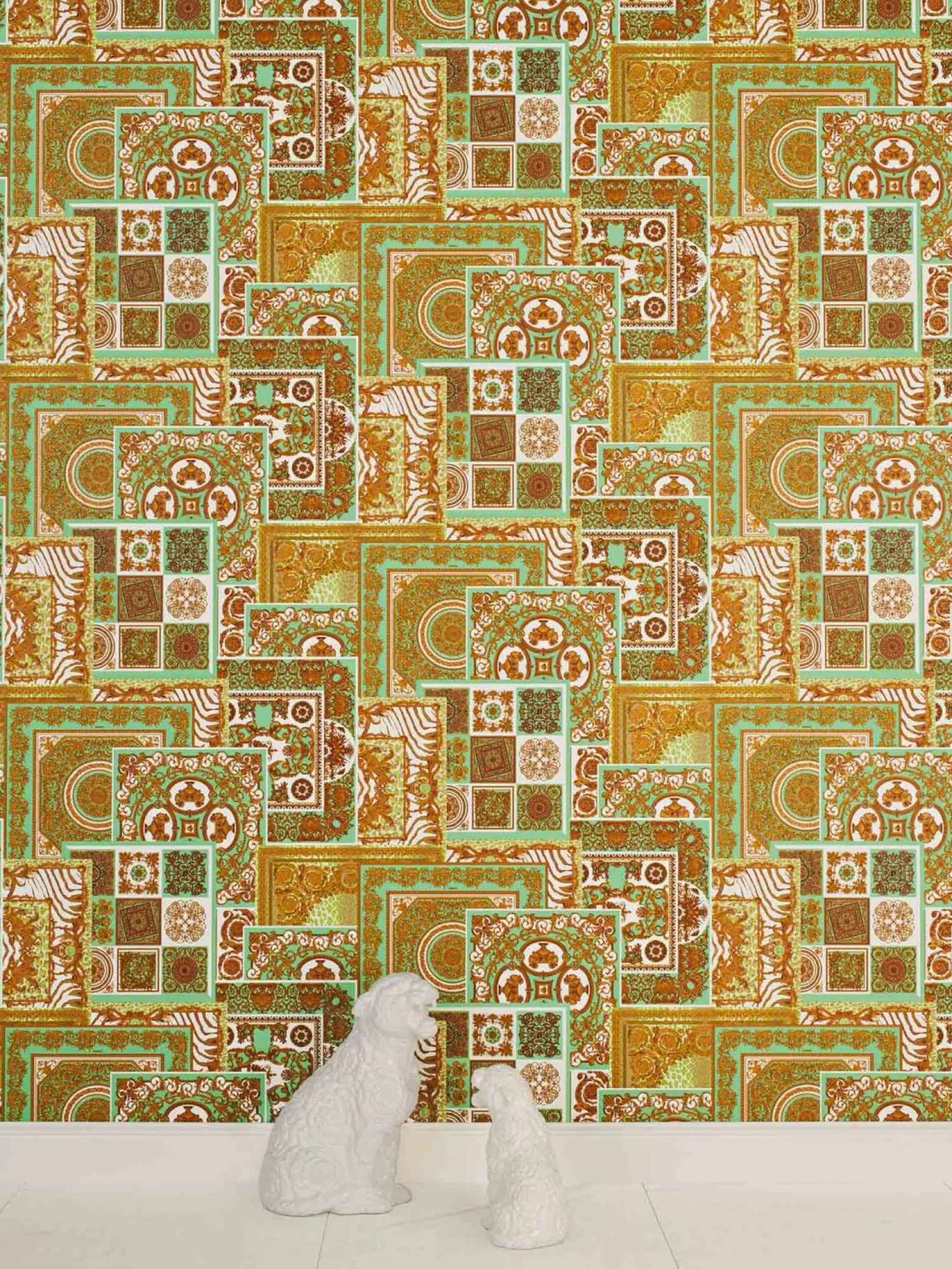 Tapete Versace Home Kacheln grün gold Metallic 370482