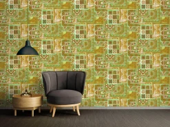 Tapete Versace Home Kacheln grün gold Metallic 370482