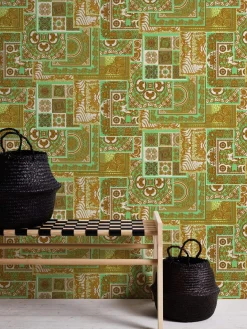 Tapete Versace Home Kacheln grün gold Metallic 370482