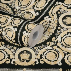 Tapete Versace Home Kacheln schwarz Metallic 370553