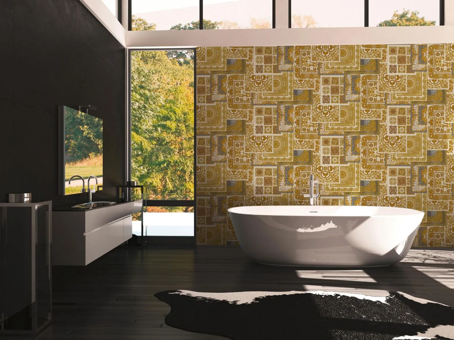 Tapete Versace Home Kacheln weiß gold Metallic 370484