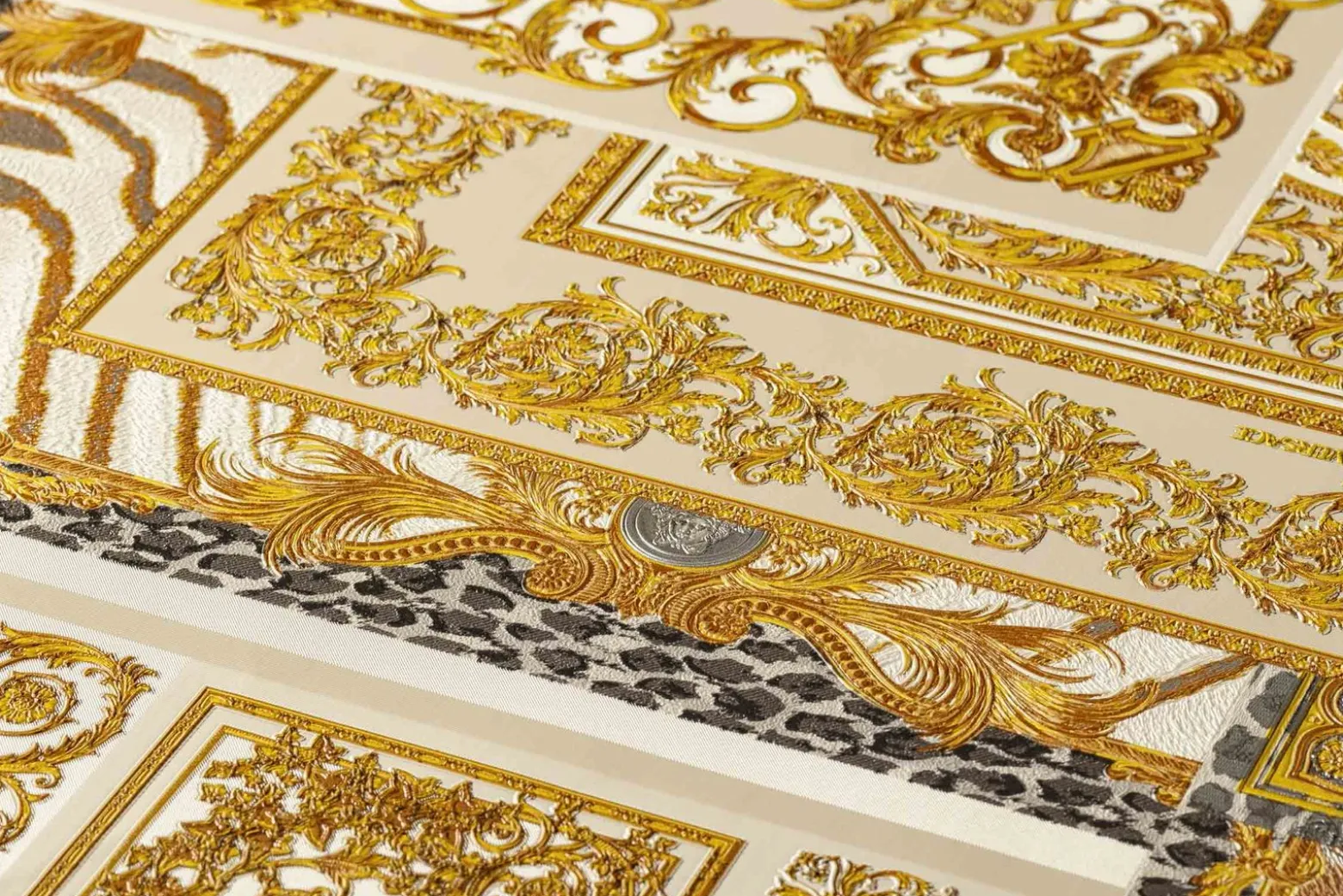 Tapete Versace Home Kacheln weiß gold Metallic 370484