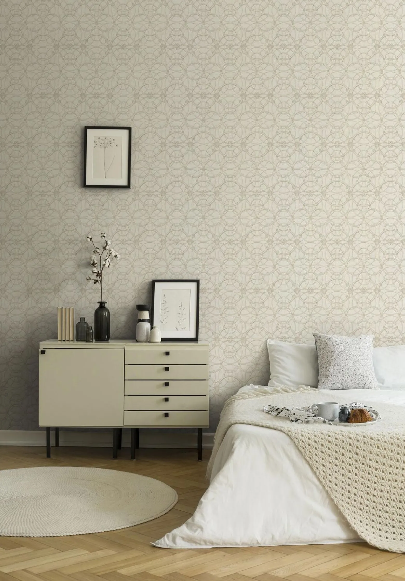 Tapete Versace Home Kreise creme weiß Metallic 370493