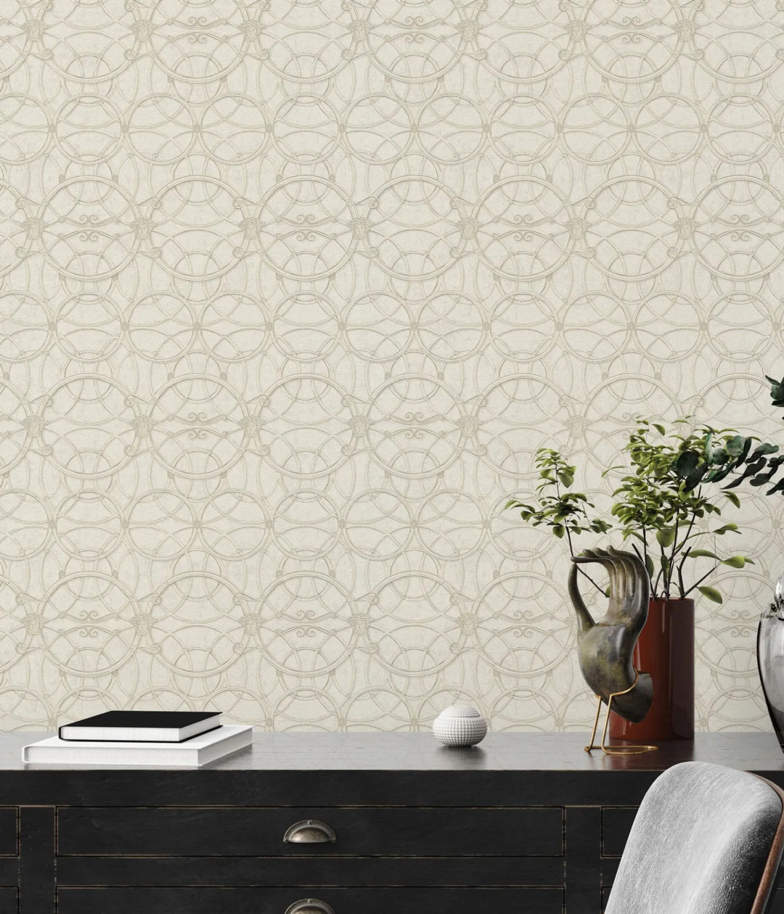Tapete Versace Home Kreise creme weiß Metallic 370493