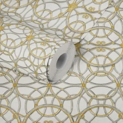 Tapete Versace Home Kreise creme silber Metallic 370492
