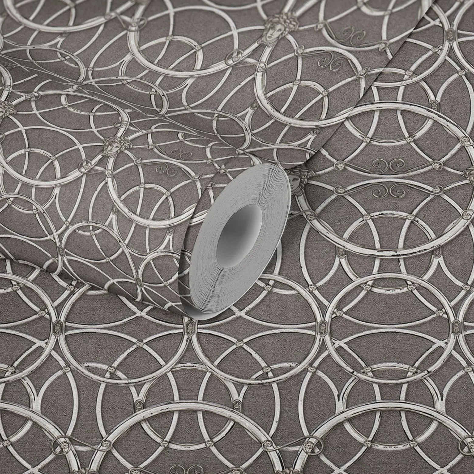 Tapete Versace Home Kreise grau creme Metallic 370495