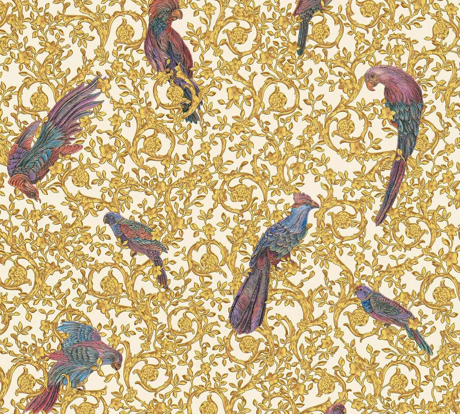 Tapete Versace Home Ornament Vögel weiß Metallic 370532