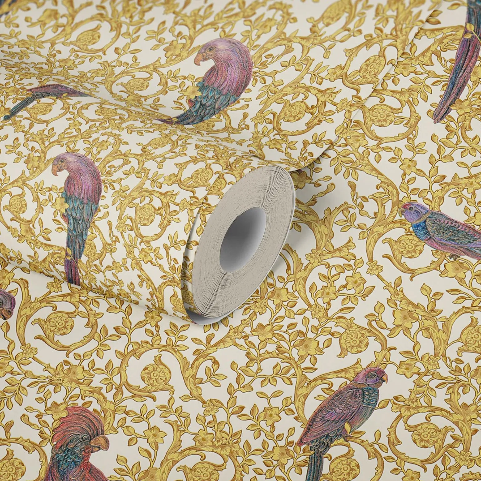 Tapete Versace Home Ornament Vögel weiß Metallic 370532