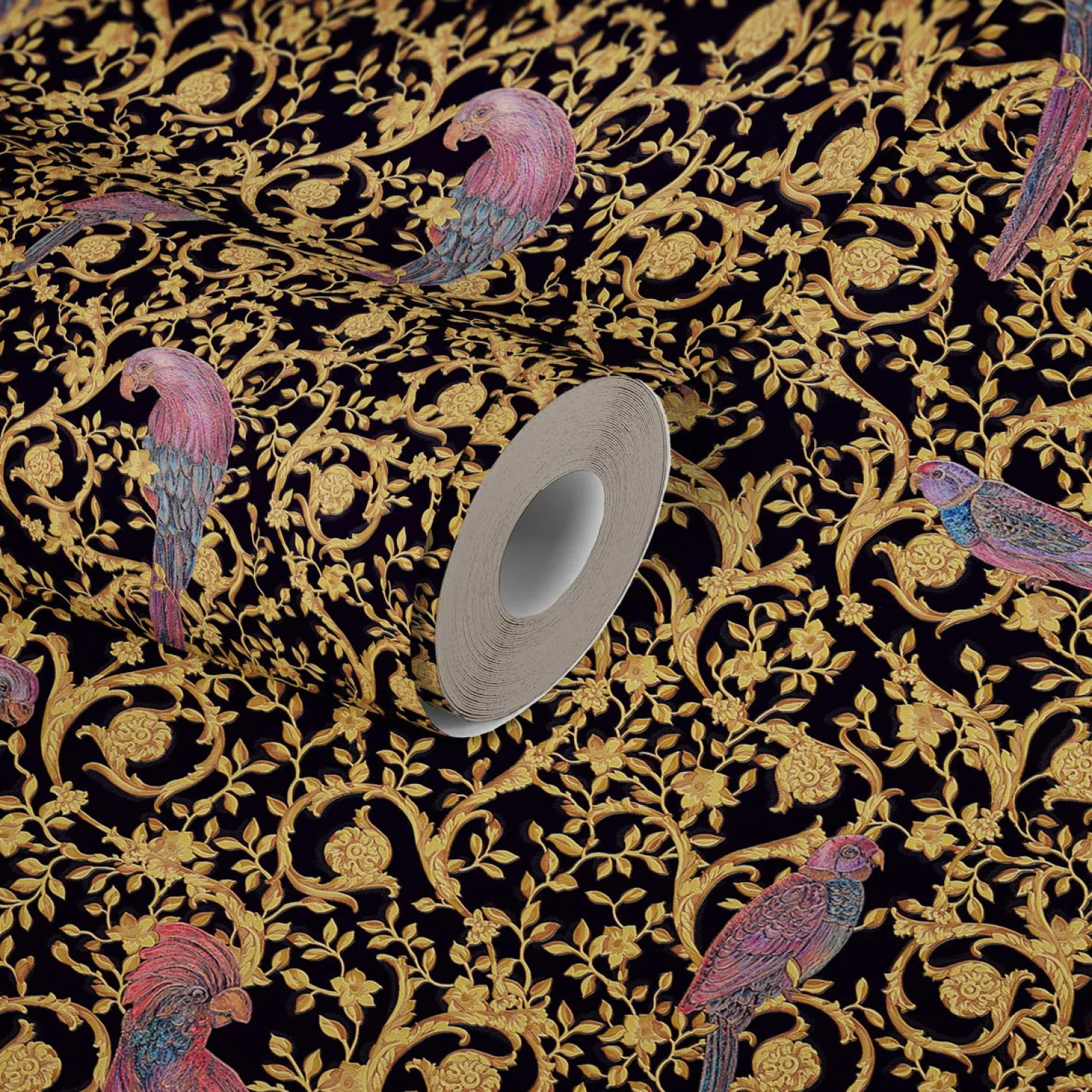 Tapete Versace Home Vögel schwarz Metallic 370531