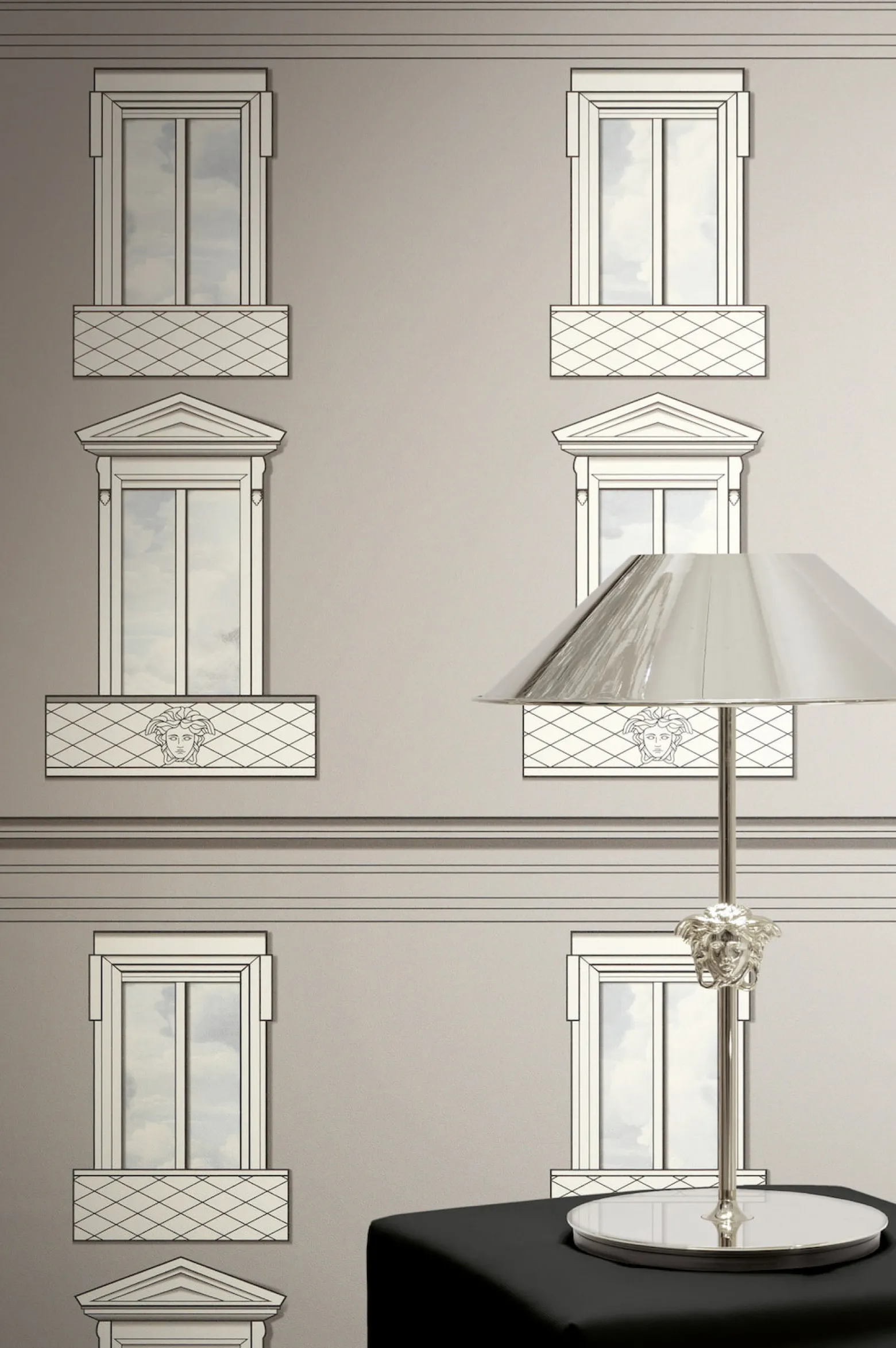 Versace Vliestapete Fenster 3D-Optik Grau Creme 79132-1