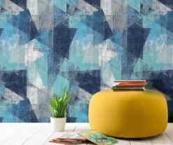 Vinyltapete Geometrisch Textil blau grau GranDeco PP3601