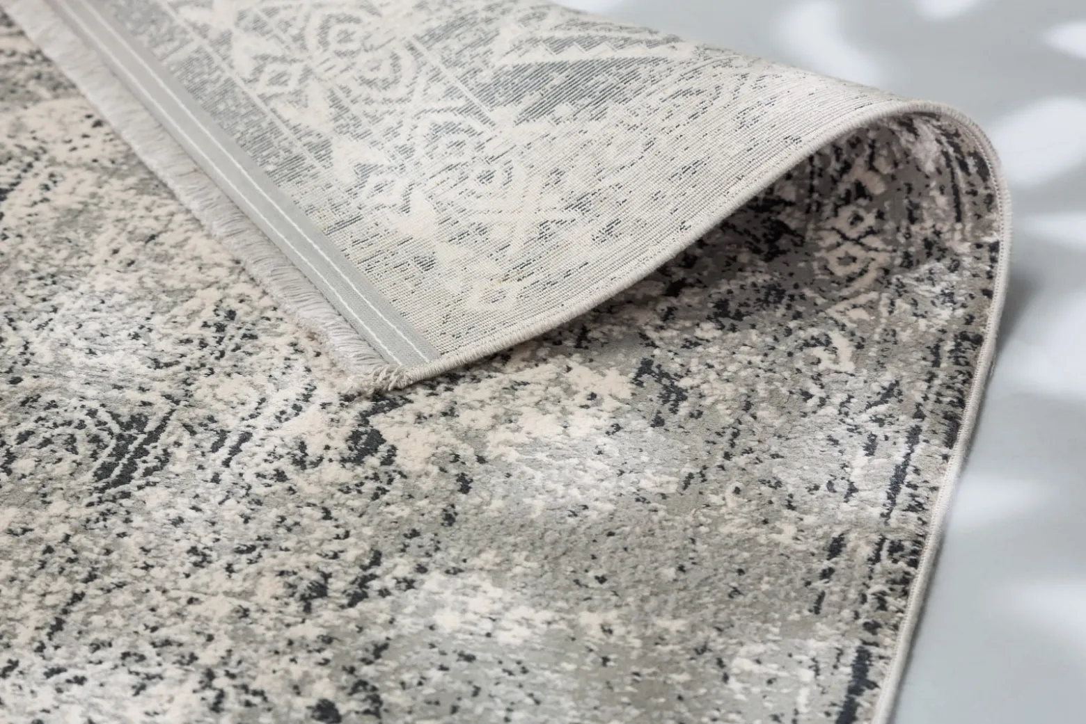 Viskose Teppich Bordüre grau creme Astra Positano