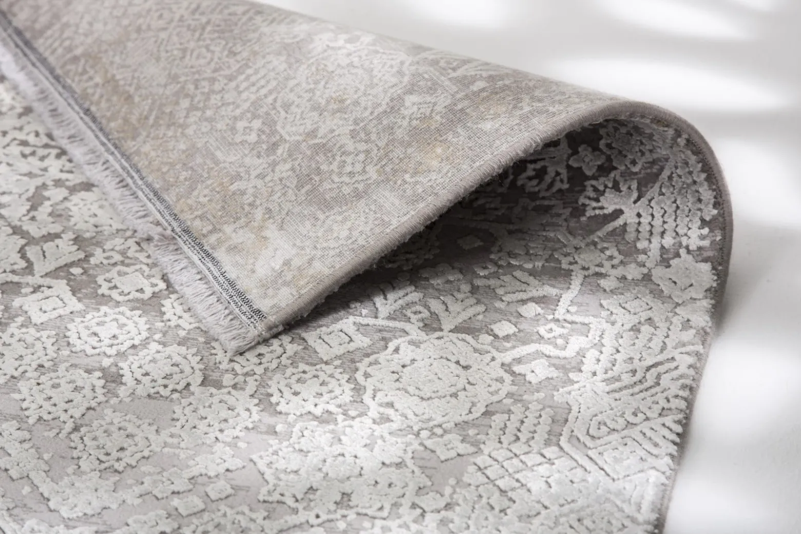 Viskose Teppich Floral beige grau creme Astra Gravina