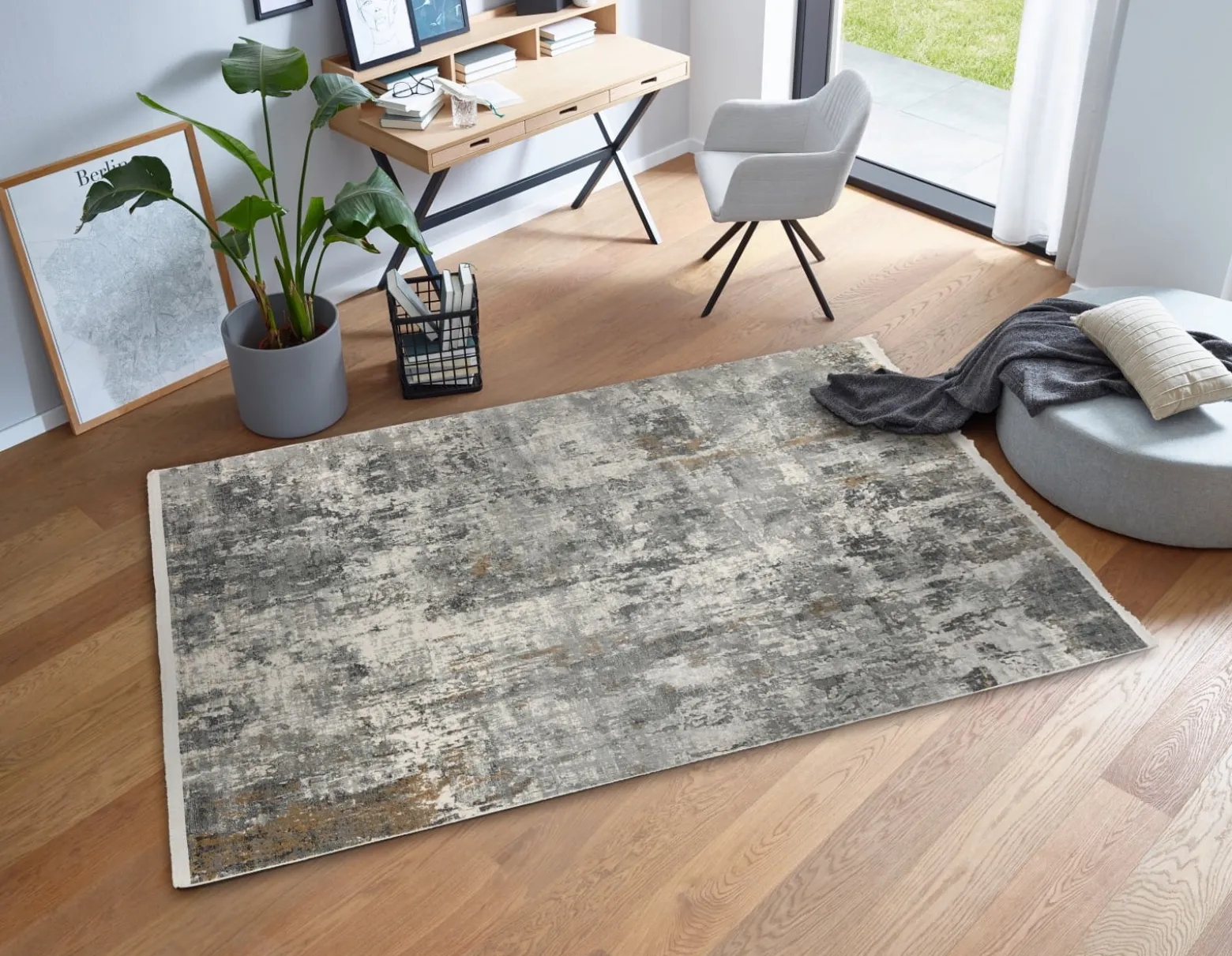 Viskose Teppich Shabby anthrazit creme Astra Positano
