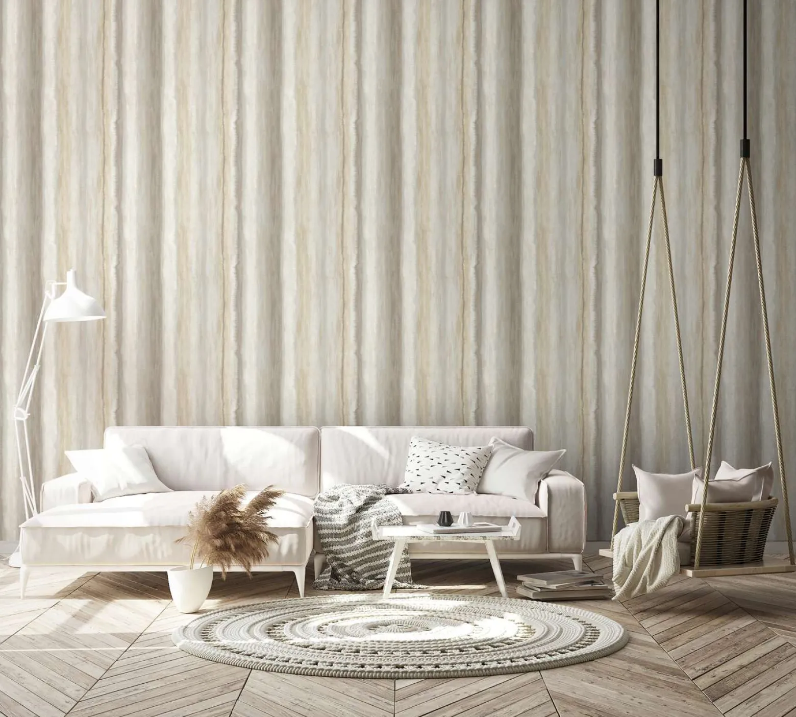 Vliestapete Aquarell Streifen Beige Creme Braun 34427