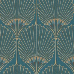 Vliestapete Art Deco Fächer Grün Gold Metallic A54902