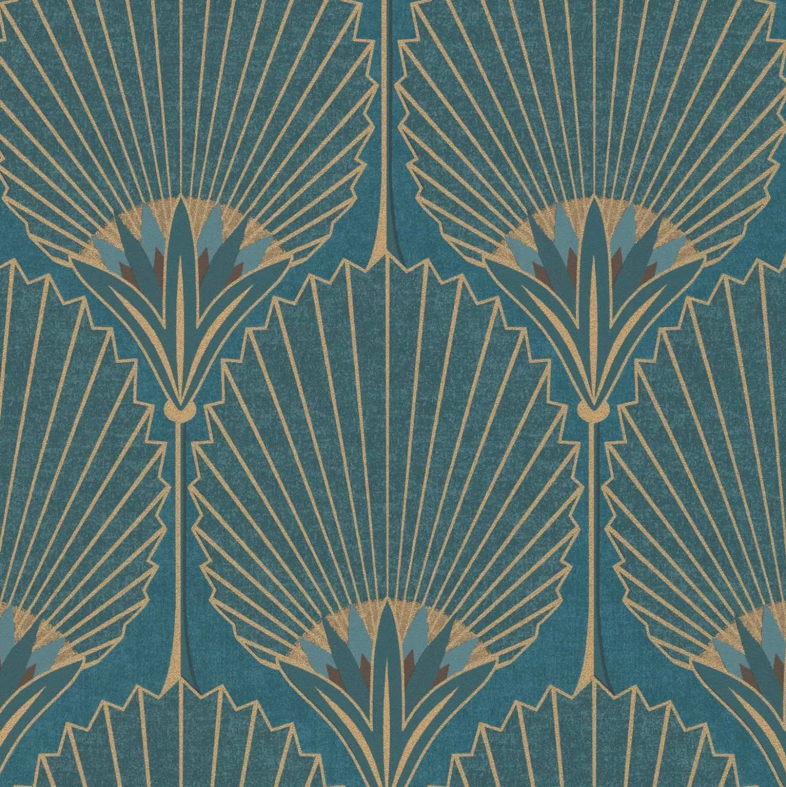 Vliestapete Art Deco Fächer Grün Gold Metallic A54902
