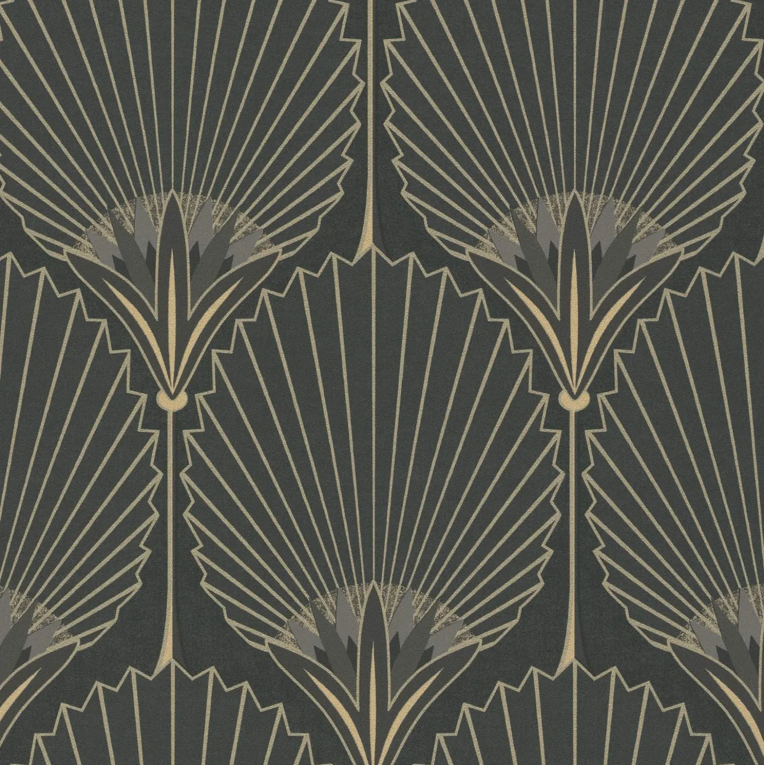Vliestapete Art Deco Fächer Schwarz Gold Metallic A54901