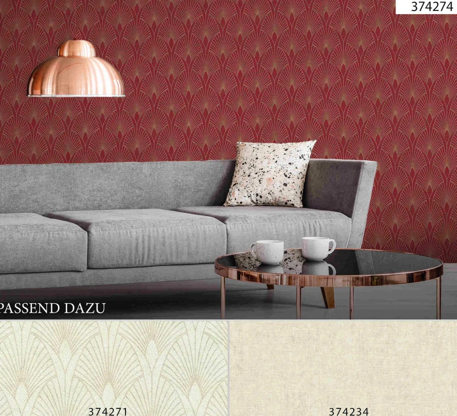 Vliestapete Art Deco rot gold Metallic 37427-4
