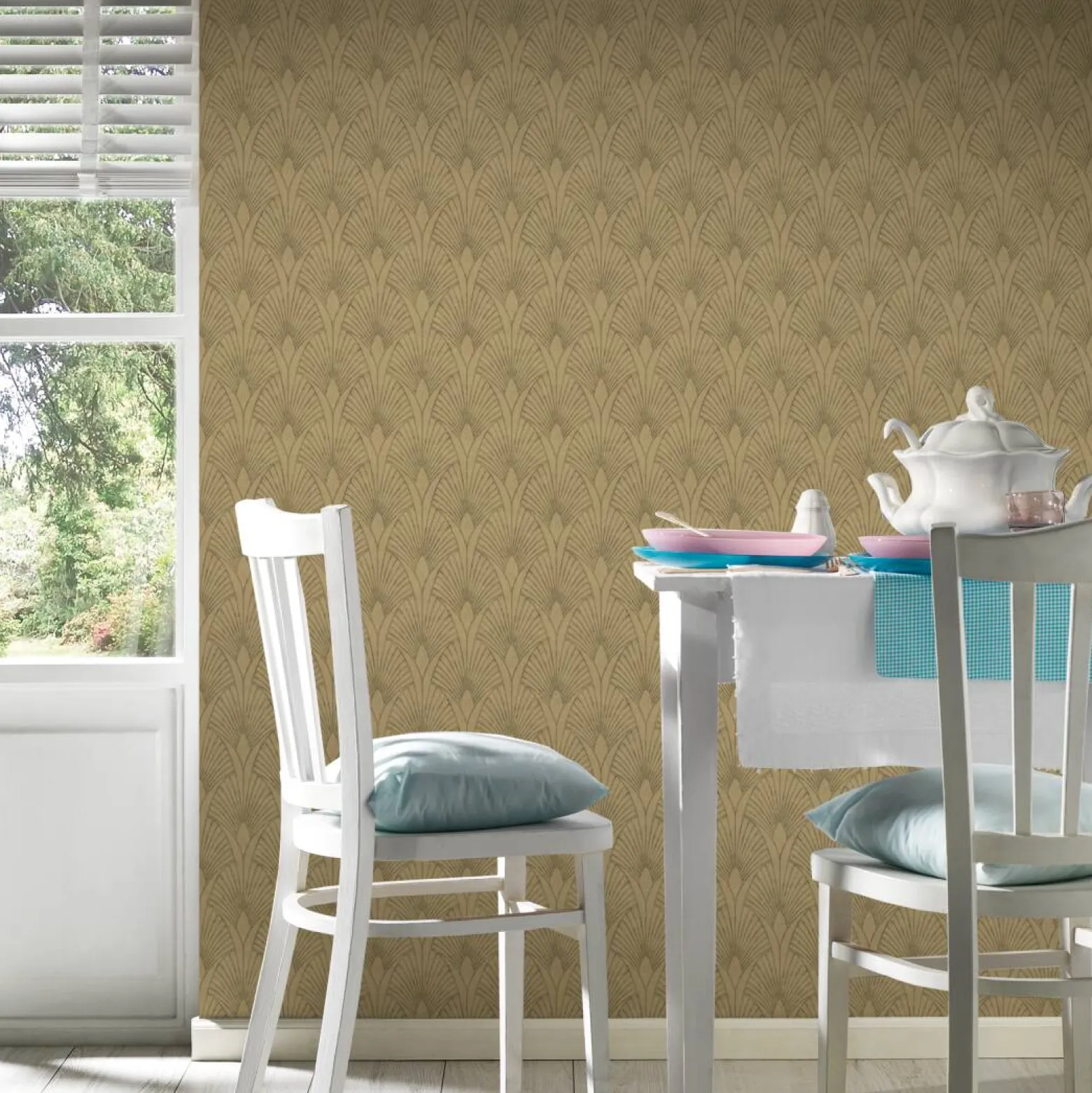 Vliestapete Art Deco sandbeige grau Metallic 37427-2
