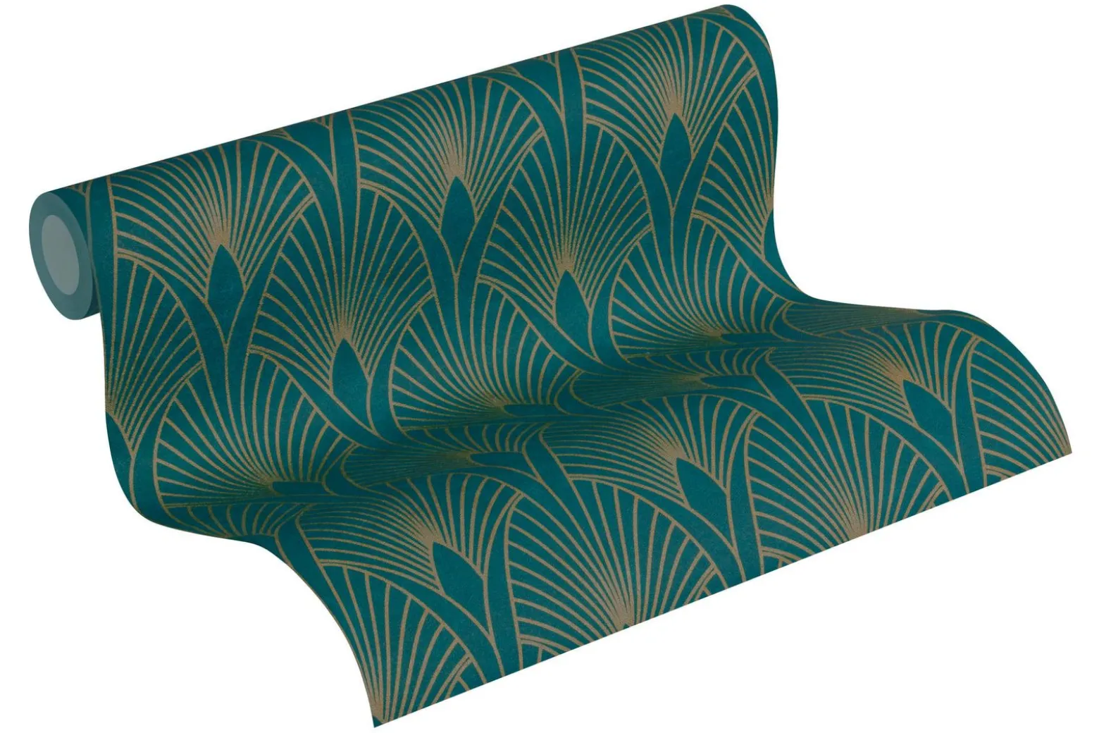 Vliestapete Art Deco türkis gold Metallic 37427-5