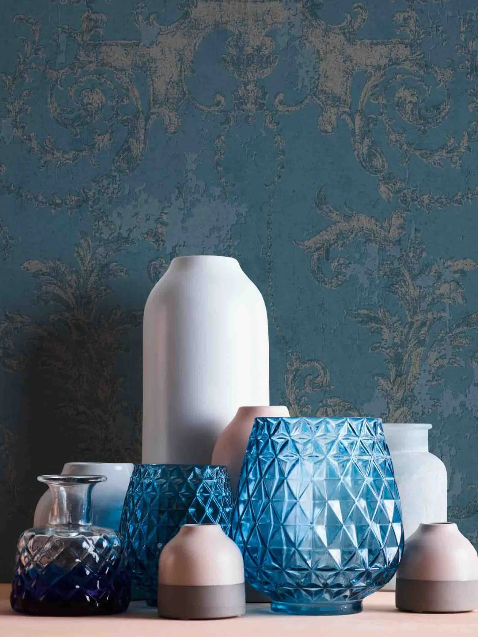 Vliestapete Barock blau silber 37648-5