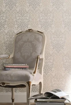 Vliestapete Barock Damask hellgrau Metallic Marburg 58211