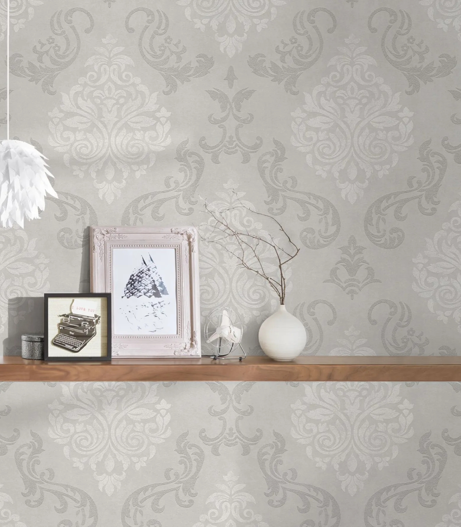 Vliestapete Barock Glitzer AS Creation taupe weiß 95372-1