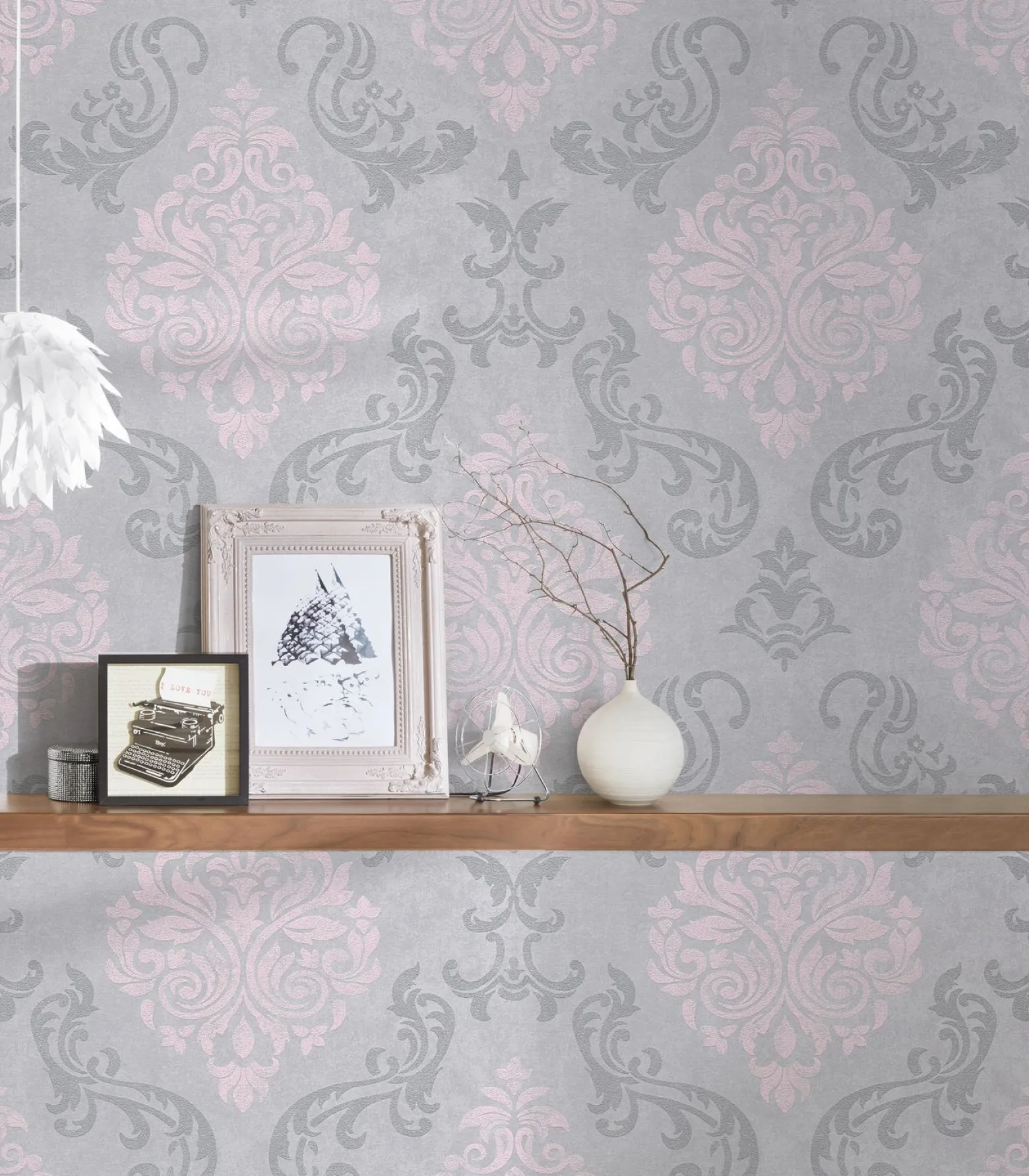 Vliestapete Barock Glitzer AS Creation grau rosa 95372-6