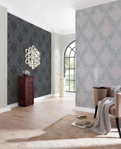 Vliestapete Barock Glitzer AS Creation grau rosa 95372-6