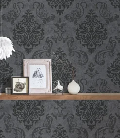Vliestapete Barock Glitzer schwarz 95372-3 AS Creation