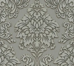 Vliestapete Barock grüngrau Glitzer 36898-1