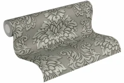 Vliestapete Barock grüngrau Glitzer 36898-1