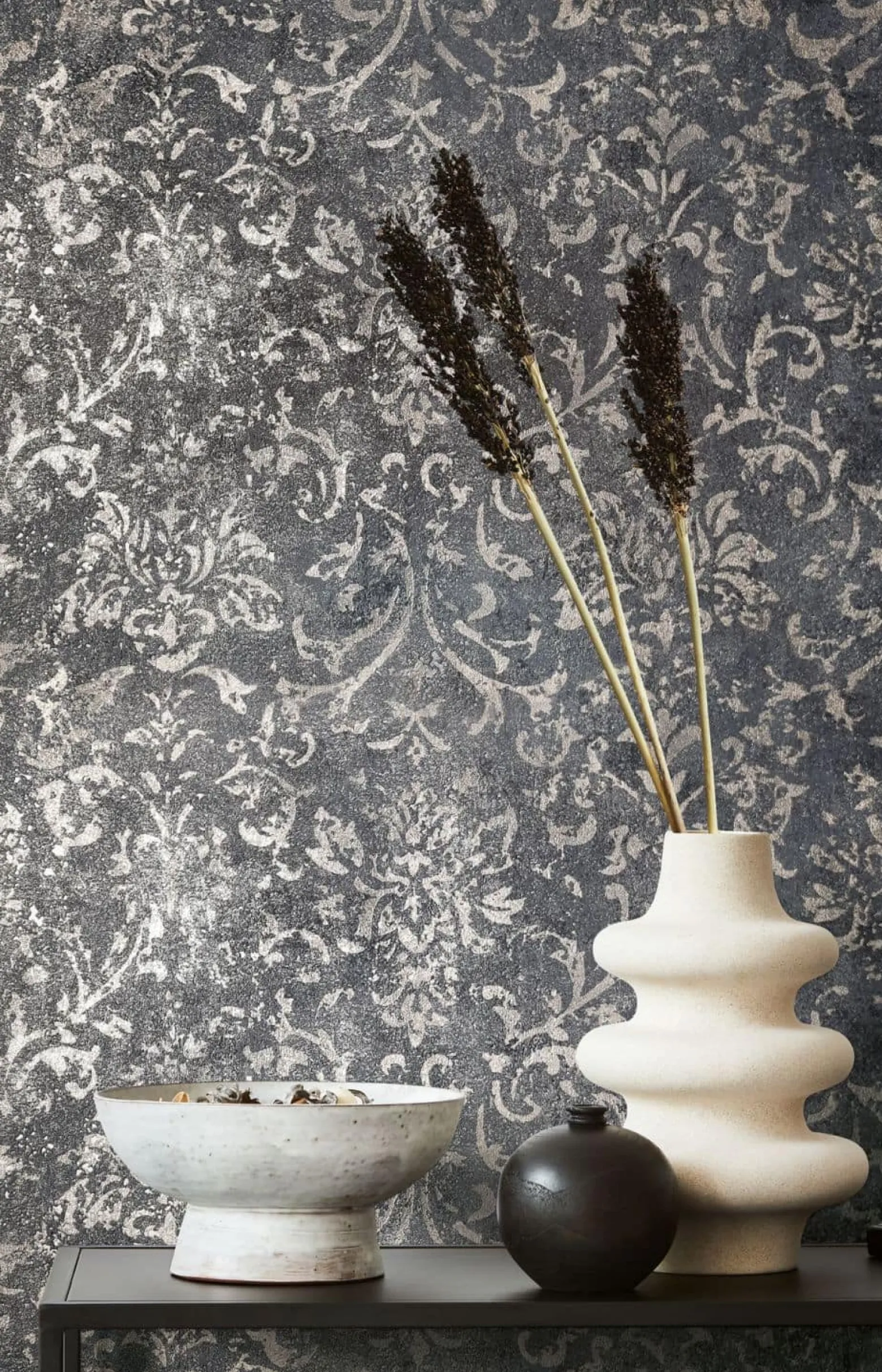 Vliestapete 34296 Barock Muster Schwarz Silber Marburg