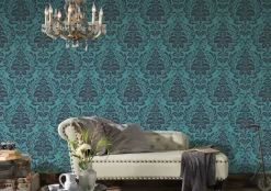 Vliestapete Barock Samt blau schwarz metallic 36910-5