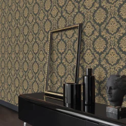 Vliestapete BarockSchwarz Gold Metallic 10288-15