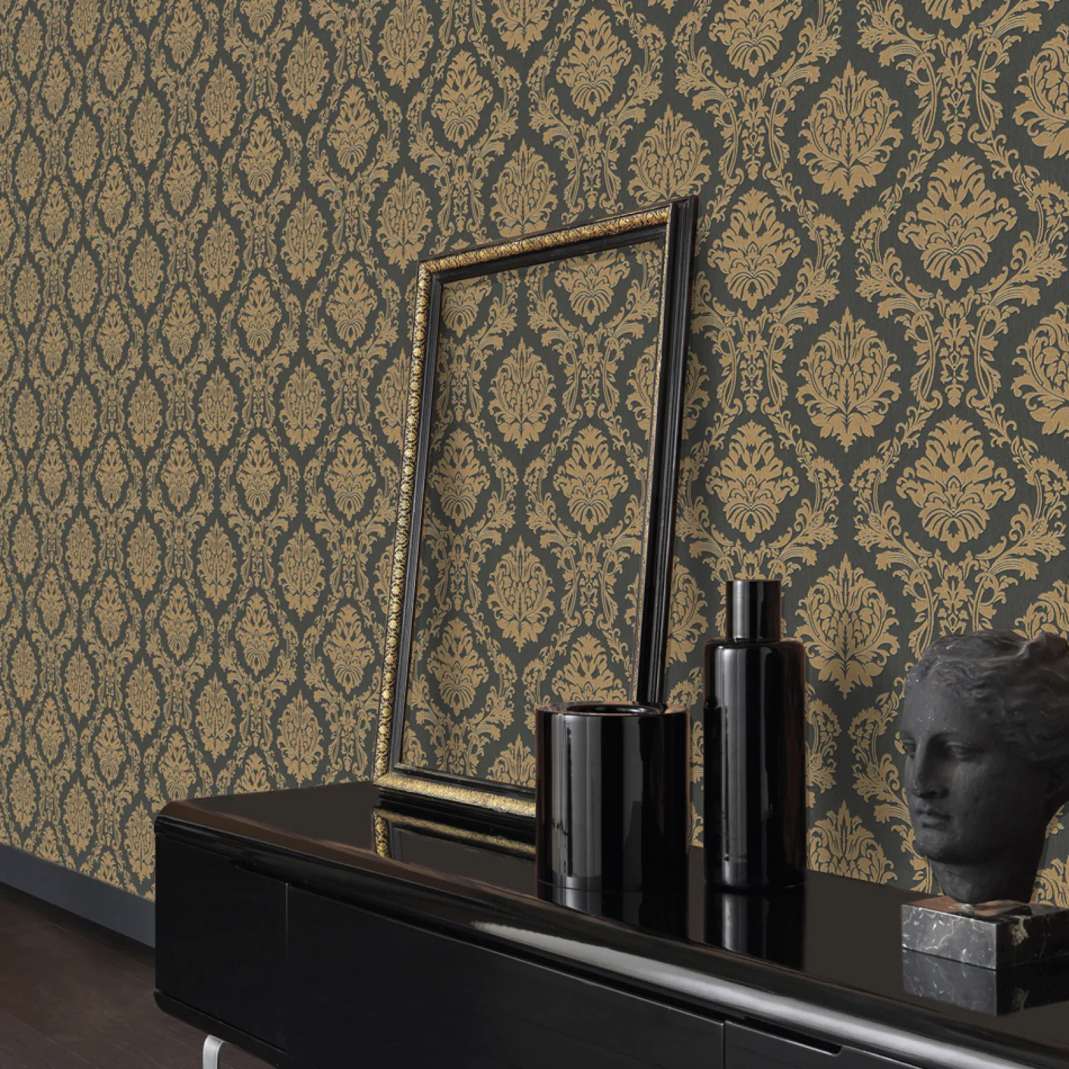 Vliestapete BarockSchwarz Gold Metallic 10288-15